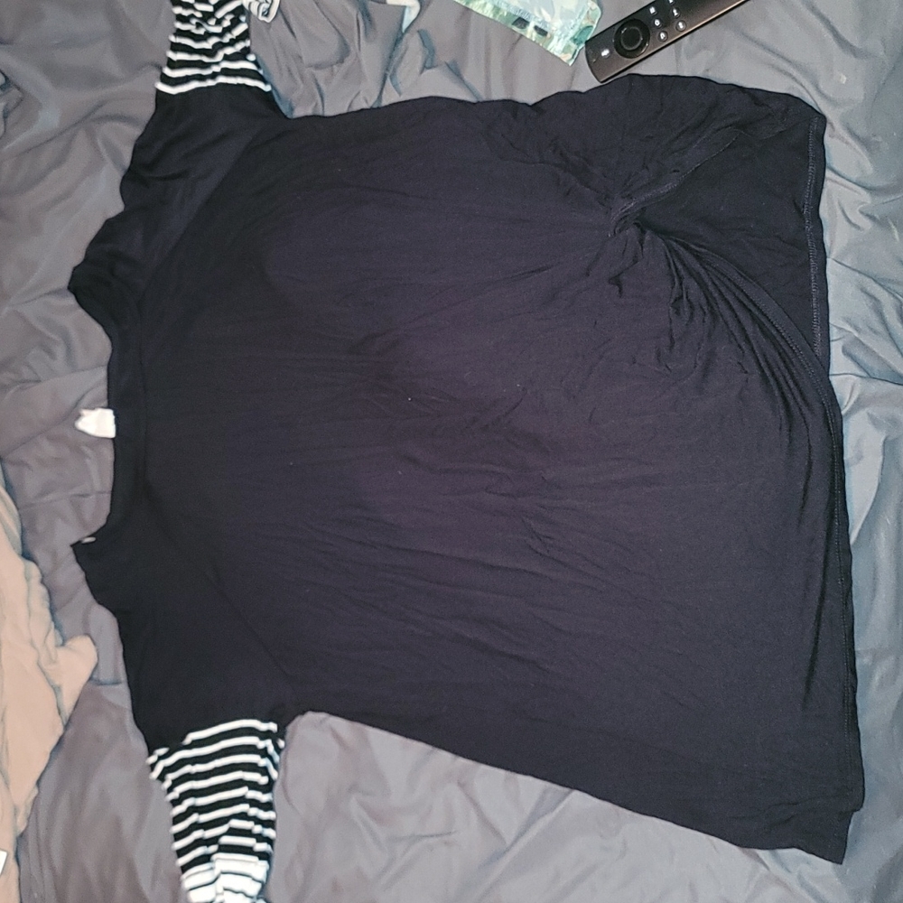 Black top with striped sleeves